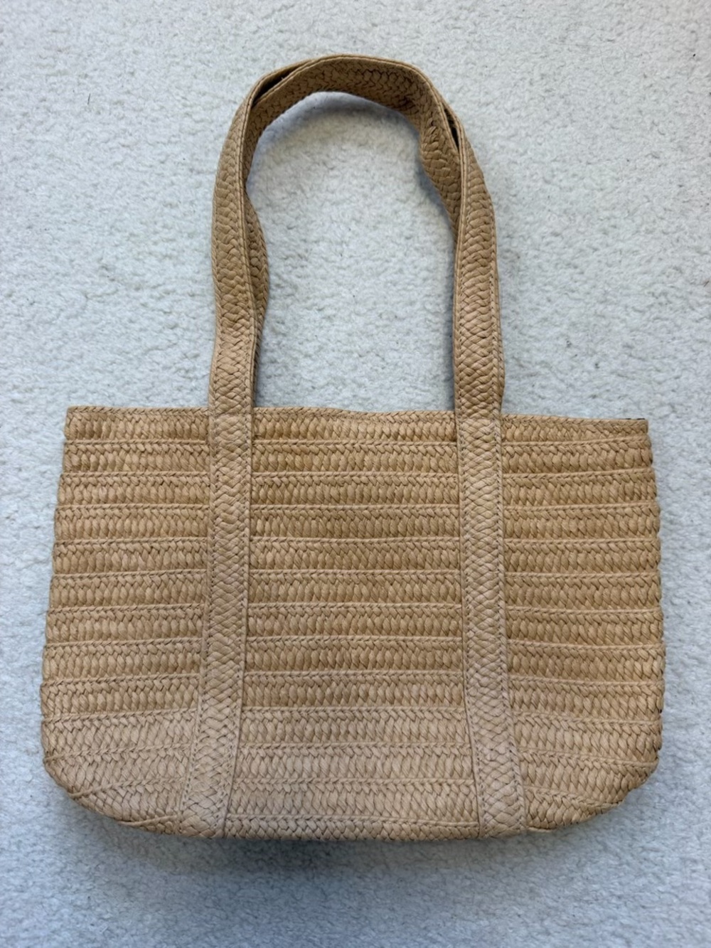 Draper James Woven Straw Tote Bag Tan Natural Navy Lined Shoulder Bag